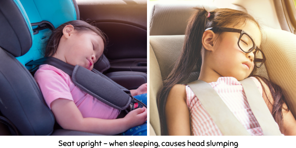 Seat upright - when sleeping, causes head slumping